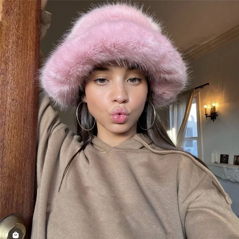 Description Picture 5 of itemFaux Fur Ladies Warm Protection From Cold Fisherman Cap Fashionable Winter Hat For Women Winter Cap -E