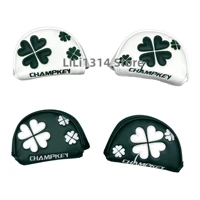 1pc Golf Clover Four Leaf Clover Pattern Putter Cover PU Leather Golf Mid Mallet Putter Club Head Cover with Magnetic Closure 1