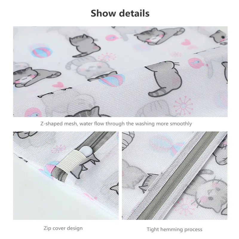 Cartoon Cat Printing Laundry Bag for Washing Machines Lingerie Wash Bags Foldable Dirty Clothes Bag Bra Underwear Laundry Basket 4