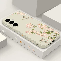 Pink Flower Pattern Phone Case with Soft Lanyard Cover for Samsung A16 5G (A719 Beige White)