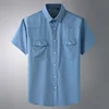 Plus Large Size 13XL 7XL 6XL 4XL Mens Business Casual Short Sleeved Shirt Classic Imitation denim Male Social Dress Shirts Blue 5