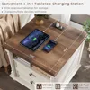 24'' Farmhouse End Table w/4 Solid Wood Feet, Large 2 Drawers Wide Sofa Side Table with Charging Station, Tall Rustic Wood 4