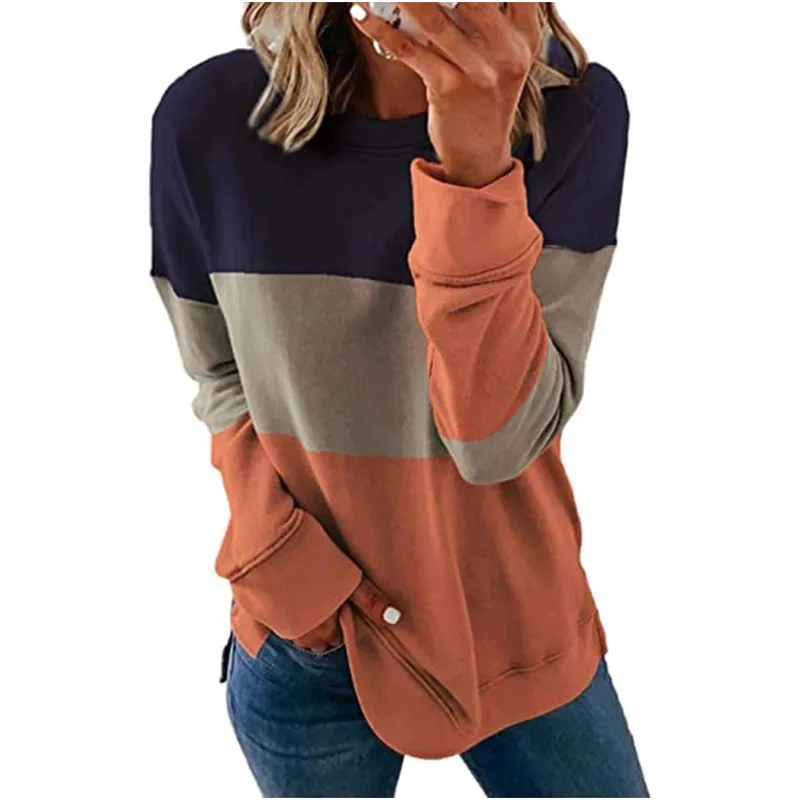 2023 Autumn Winter New Round Neck Long Sleeve Mid-length Sweater Women Fashion Contrast Color Plaid Pullovers All-match Tops