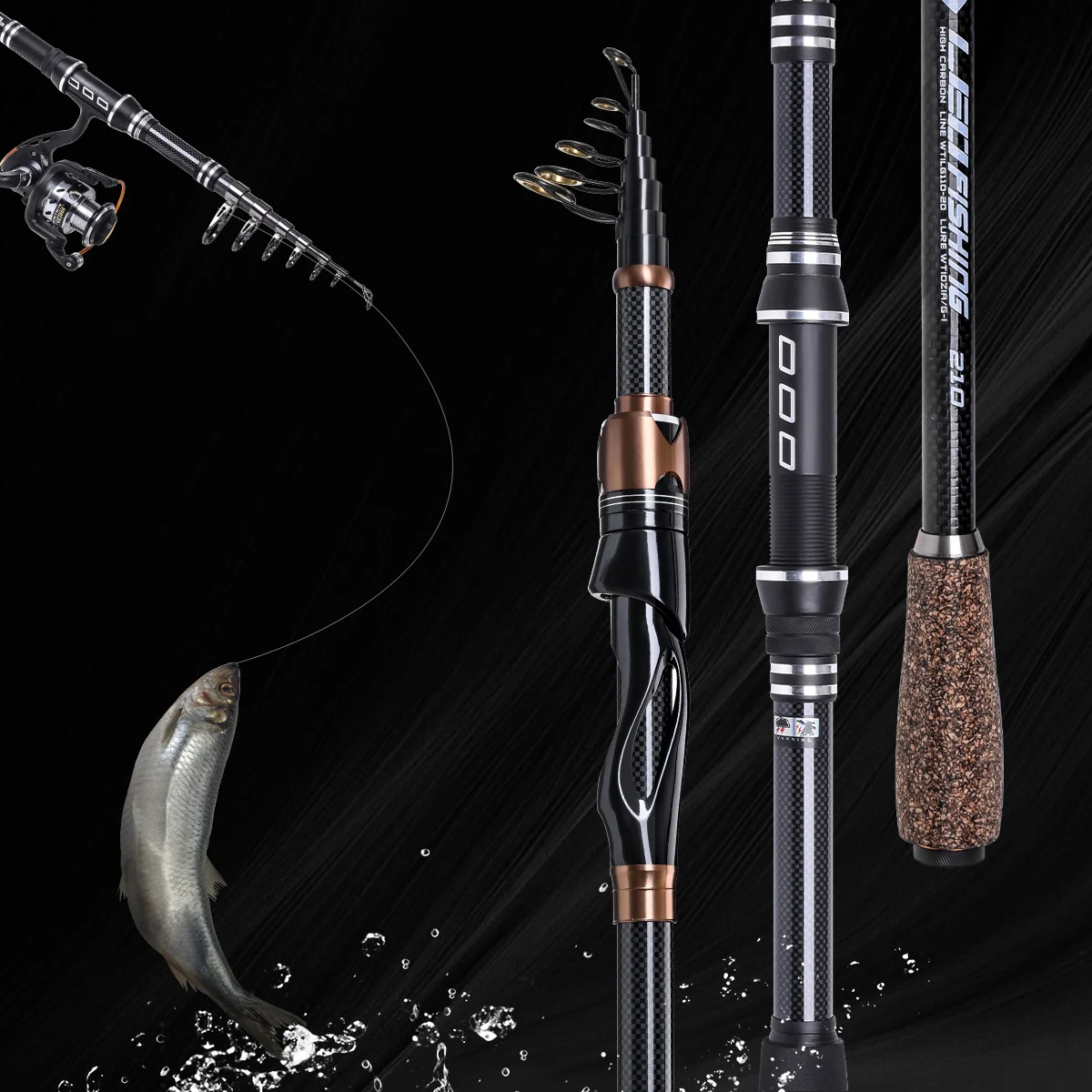 best telescopic fishing rod aliexpress Rod, 6.9ft 2Pcs Fishing Rods Set, Carbon Fiber Fishing Pole, 2PCS Spinning and Reel Combo with Carrier Bag Freshwater Fishing Rod and Reel Combos Kits Fishing Gear LEOFISHING Carbon Fishing Travel Spinning
