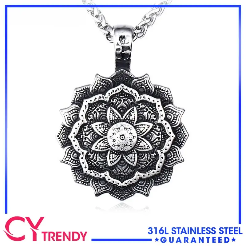 

Punk Steel Zen Yoga Vintage Stainless Steel Datura Flower Pendant Men's and Women's Jewelry