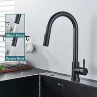 Baokemo Black Stainless Steel Kitchen Faucet Flexible Pull Out Two Modes Nozzle Hot Cold Water Mixer Tap Single Handle 3
