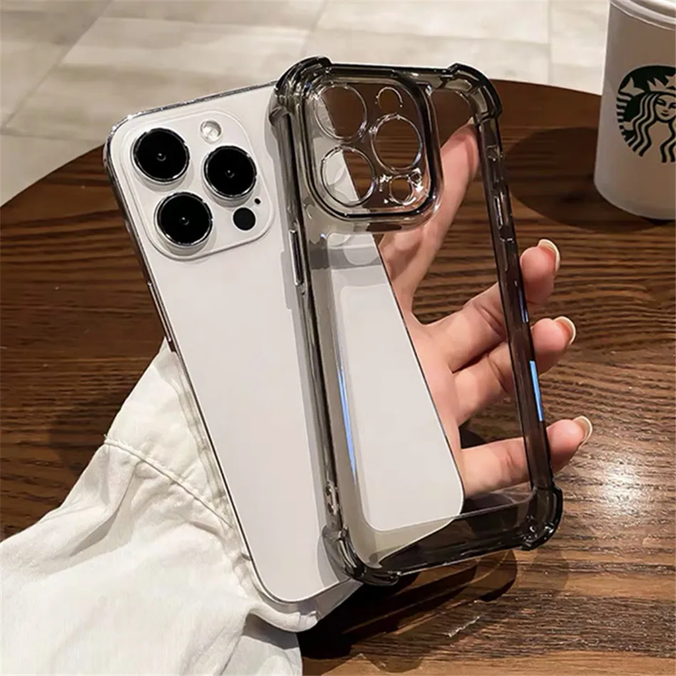 

Luxury Shockproof Clear Phone Case For iPhone 15 14 11 12 13 Pro Max XR X XS 8 Plus Silicone Bumper Transparent Hard Back Cover
