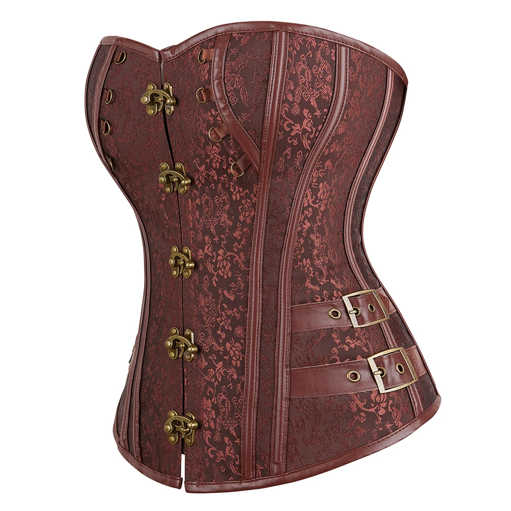 Steampunk Overbust Corset Plus Size Corselets Women Outwear Bustier Top Metal Locks Gothic Gorset