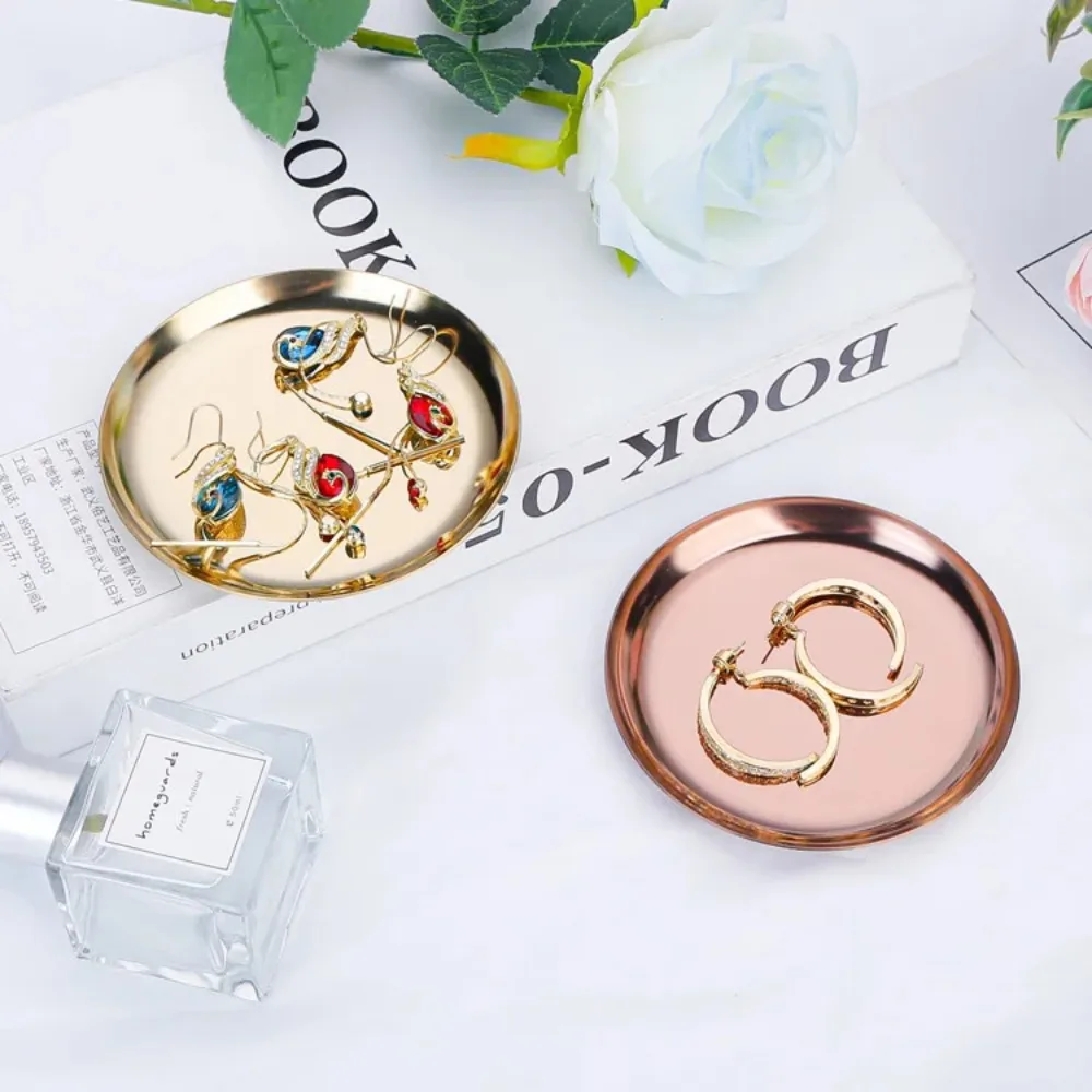 Ins Stainless Steel Round Storage Tray Desktop Cosmetics Metal Tray Photo Ornament Jewelry Storage Tray 3
