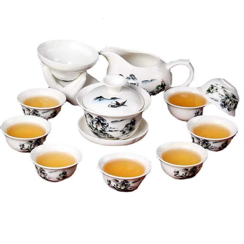 8 Cups Chinese Kung Fu Tea Set Ceramic Teapot Gaiwan Tea Cups Tool