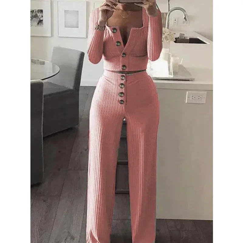

Anbenser Women's Tracksuit Long Sleeve Cardigan Slim Buttoned Casual Suit Leggings Sport Women Fitness 2 Piece Set Gym Clothing