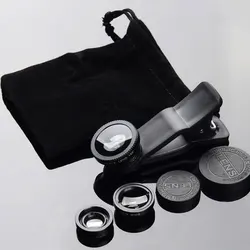 3-in-1 Mobile Phone Camera Lens Set: Fish Eye, Wide Angle, Macro (Black)