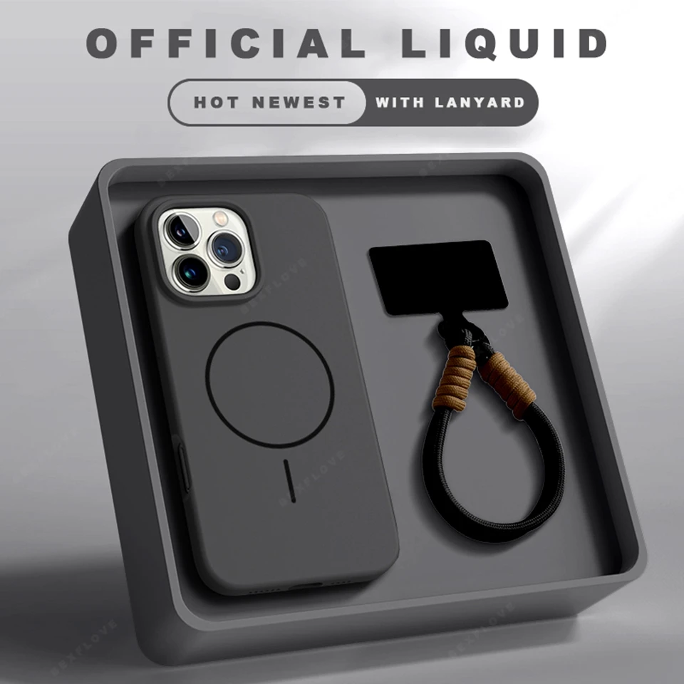 Premium Silicone MagSafe Phone Case with Magnetic Lanyard and Strap Protector