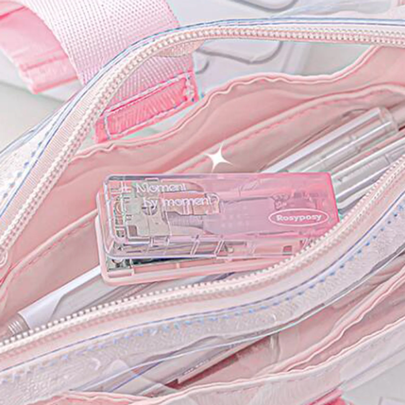 Fashion Mini Transparent Stapler Set Portable Easy to Carry and Store 10 Sheet Paper Binding Office Supplies Blue/Pink