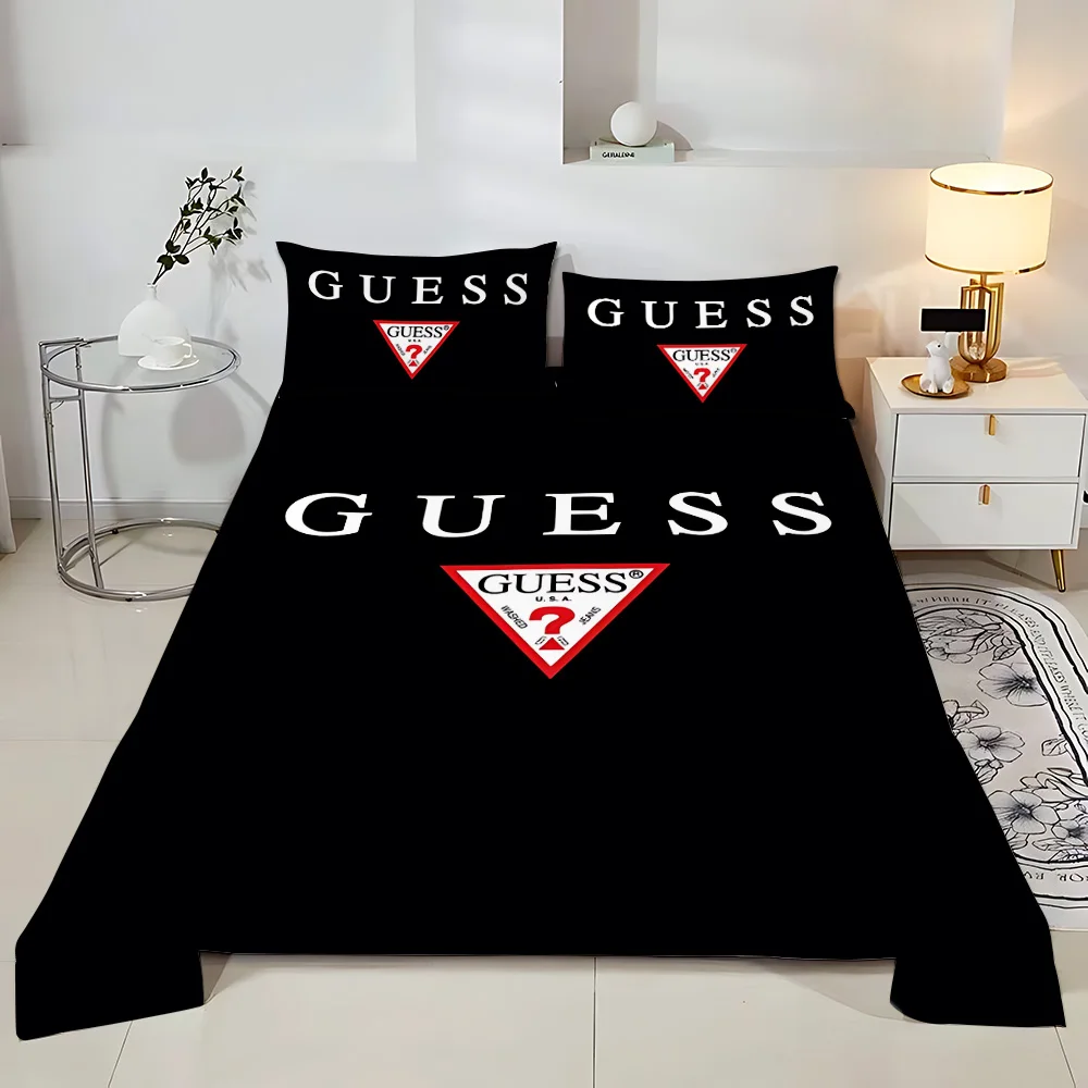 Fashion Letter Bedding Set Adult Children Bed Sheet With Pillowcase Droop Full Encirclement g-guess Mattress Cover Four Seasons 2
