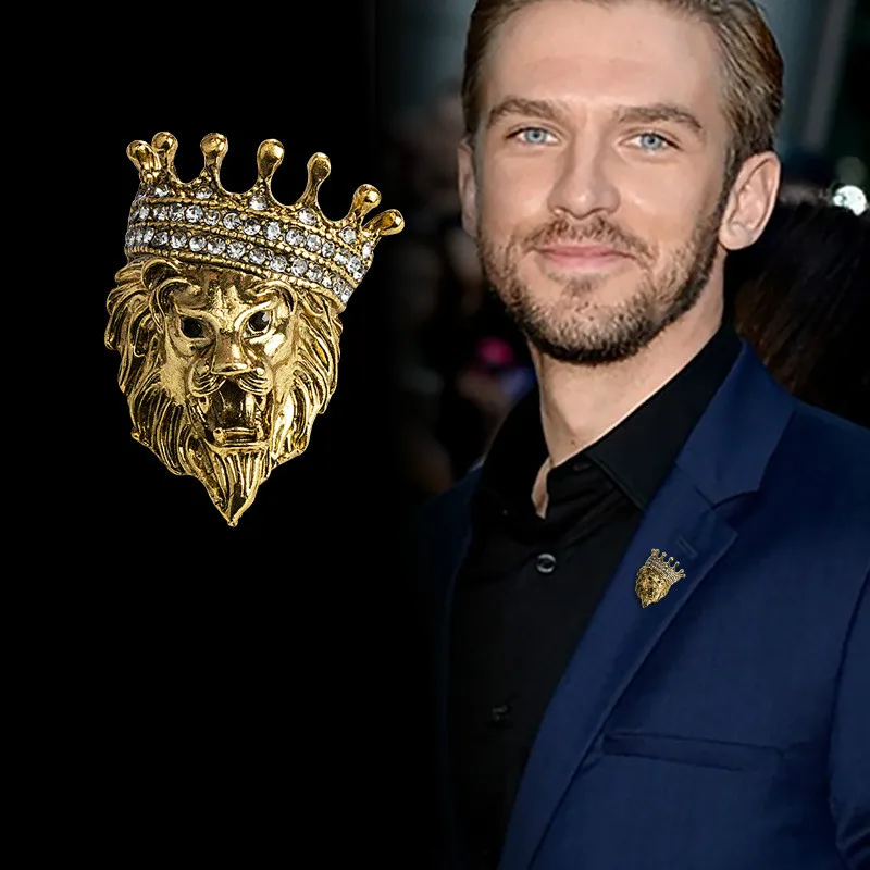 Men's Animal Lion's Head Corsage With Eagle Chain Brooches