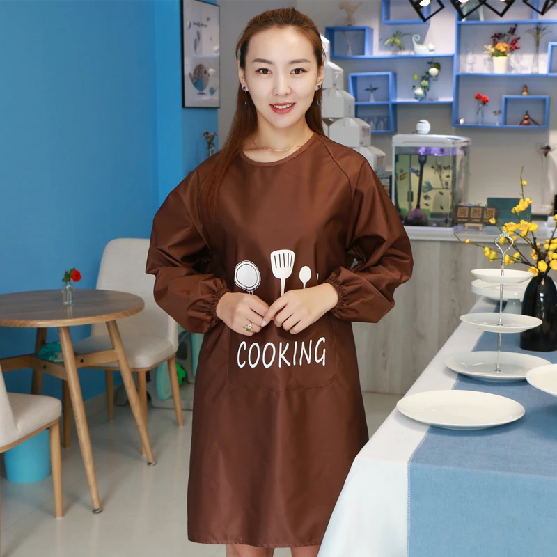 Kitchen Apron Long-sleeved Waterproof and Oil-proof Korean Fashion Blouse for Adults