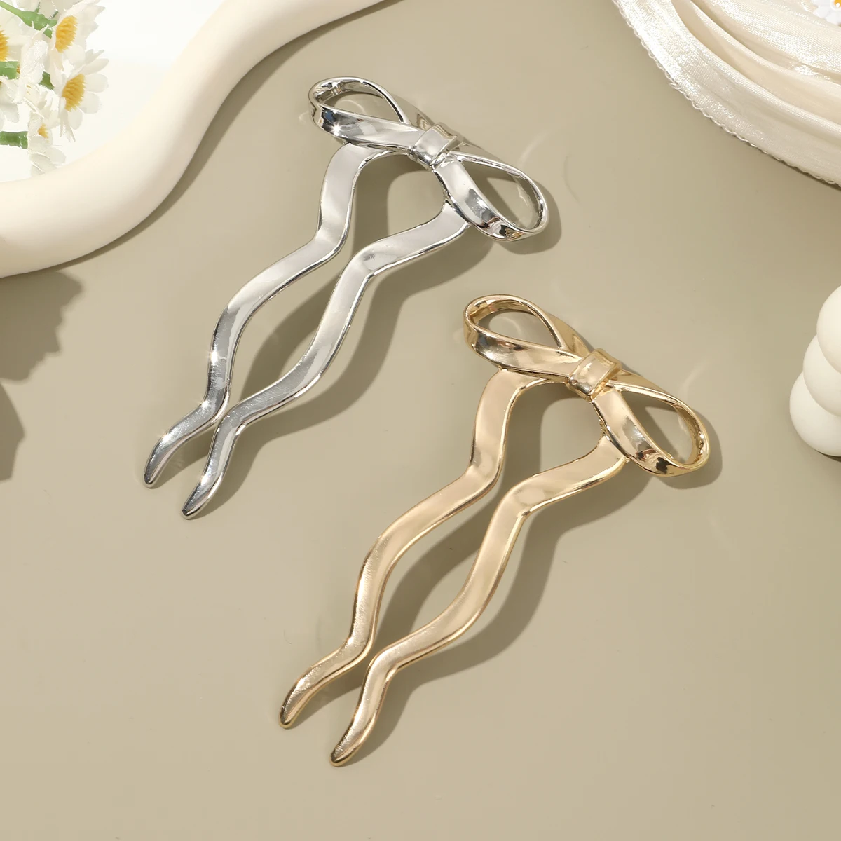 1pc Bowknot Hair Fork Fashion Elegant Hairpin Women Temperament Headwear Alloy Hair Sticks Girls New Hair Clips Accessories