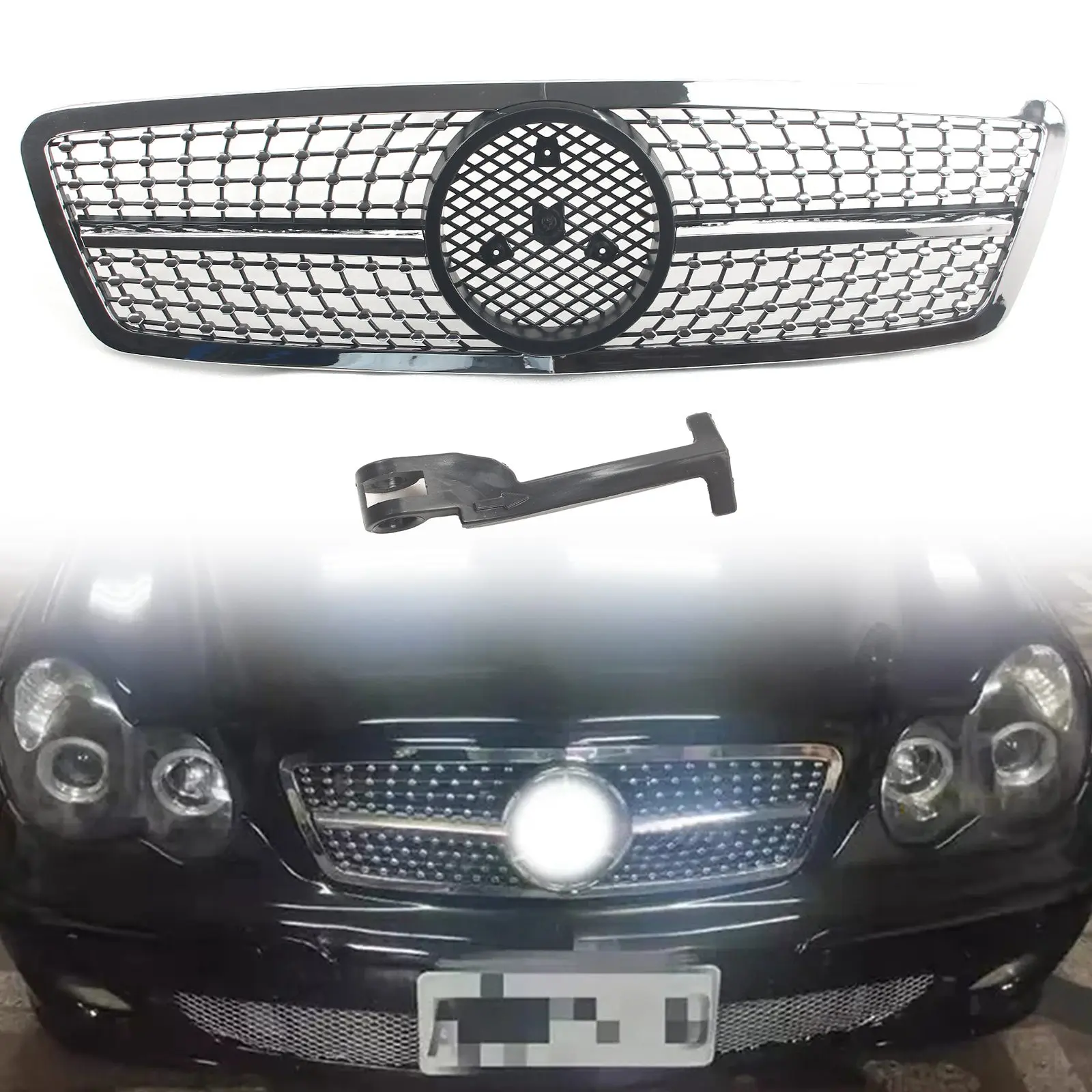 Front Grille Assembly - Chrome/Black For Mercedes C-Class (W203) C230, C240, C320, C32 AMG 11 thumbnail image