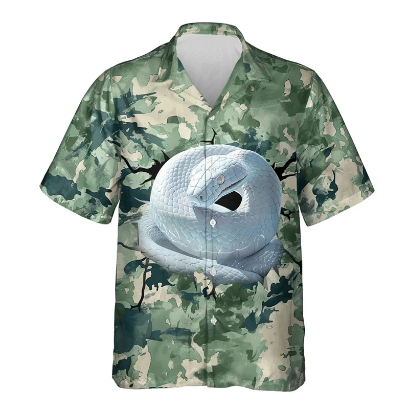 thumbnail image 1 of Camisa hawaiana con estampado de serpiente de terror para hombre, divertida camisa hawaiana con estampado 3D de serpiente, blusas casuales de verano de manga corta con solapa, 1 of 5