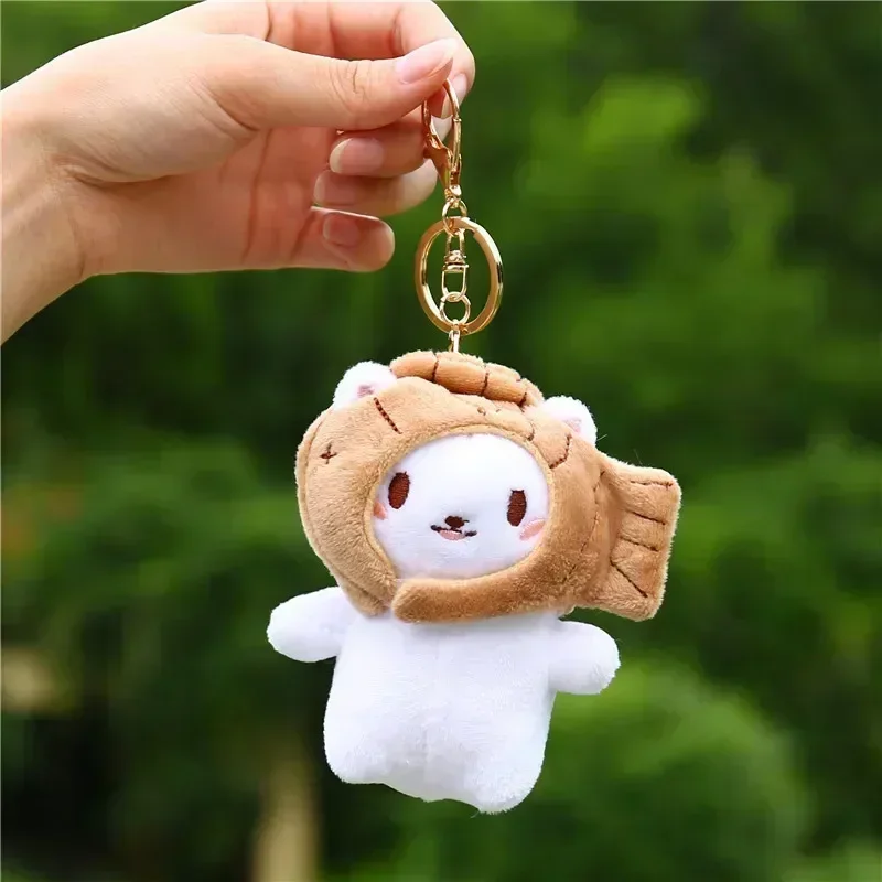 귀여운 모피 공 키 체인 고양이 부드러운 응원 동물 꼬리 머리 공 자동차 키 체인 도미 물고기 봉제 머리 모자 키 체인 엄마 선물 Llaveros