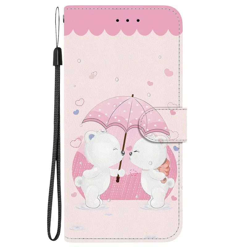 Elegant Flip Wallet Leather Case with Magnetic Stand and Cute Pattern Design