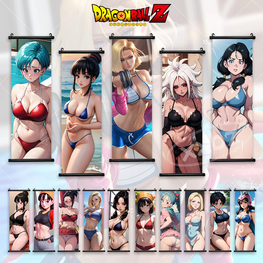

Dragon Ball Hanging Painting Sexy Anime Girl Figures Poster Bulma Scroll Picture Chichi Wall Artwork Lunch Home Decoration Videl