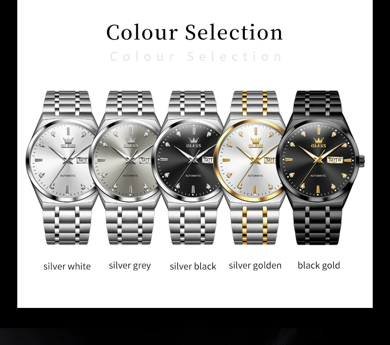 Reloj mecánico automático OLEVS 9811 para hombre, de negocios, clásico, de moda, con diamantes, doble calendario, resistente al agua, de marca de lujo._voghion.com