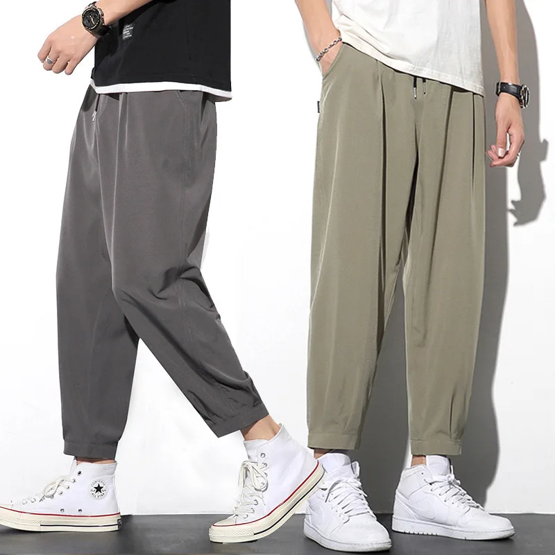 Mens Summer Loose Fit Elastic Waist Trousers