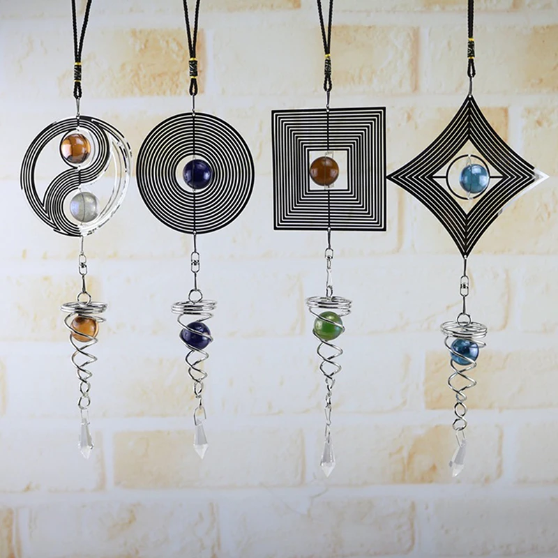 

Wind Spinners for Garden, Hanging Wind Spinners 3D Metal Rotating Wind Chimes With Gazing Ball Spiral Tail