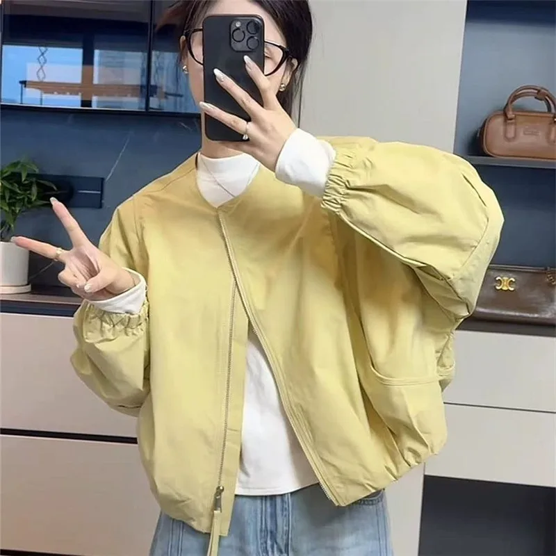 Korean Version Simple Women's Round Neck Solid Color Short Coat 2026 Spring New Female Casual Loose Jacket Joker Little Overwear 79 S3d4998fc34364511afe820526e118712m