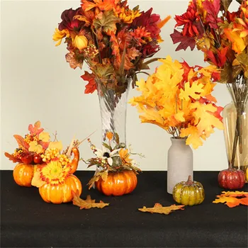 Fake Pumpkins With Artificial Flowers For Halloween House Party Thanksgiving Fall Ornaments Home Table Centerpiece Kitchen Decor 4