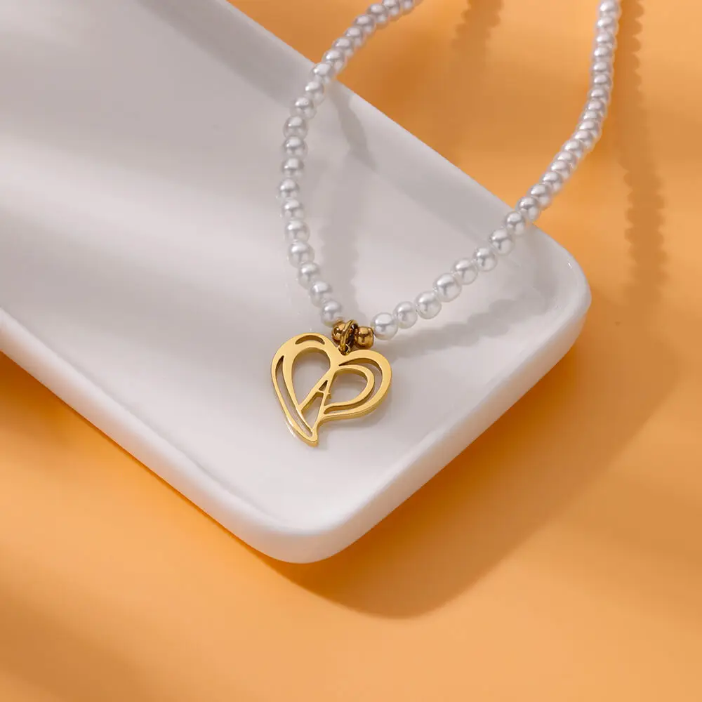 

Trendy A-Z Letter Pearl Chain Necklace For Women Stainless Steel Heart Pendant Necklaces Choker Aesthetic Party Jewelry Gift