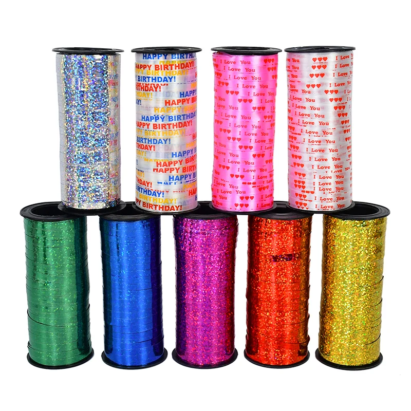 100 Yard/Roll Glitter Balloon Ribbon I Love You Happy Birthday Colorful  Ribbon Wedding Birthday Party Balloons Decoration Ribbon