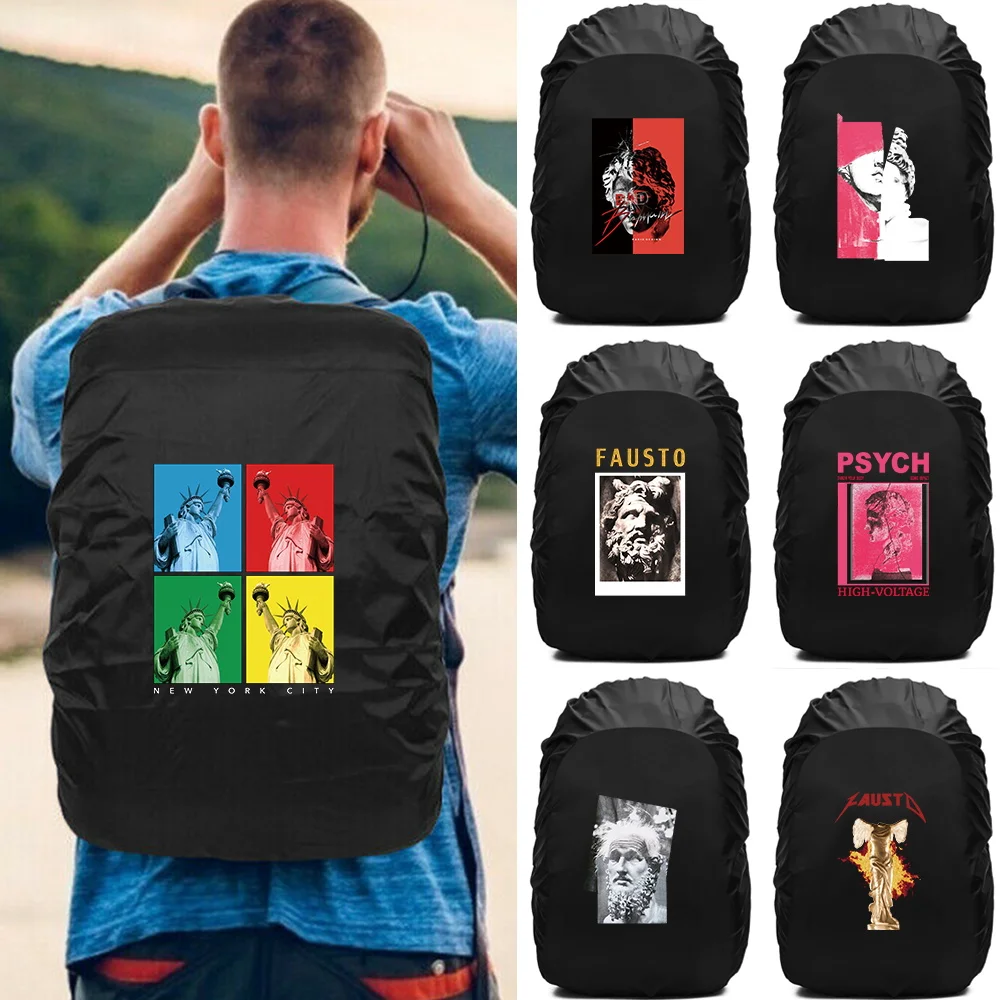 Waterproof Backpack Rain Cover New Sculpture Printed Outdoor Sport Cycling Safety Light Raincover Case Bag Camping Hiking 20-70L