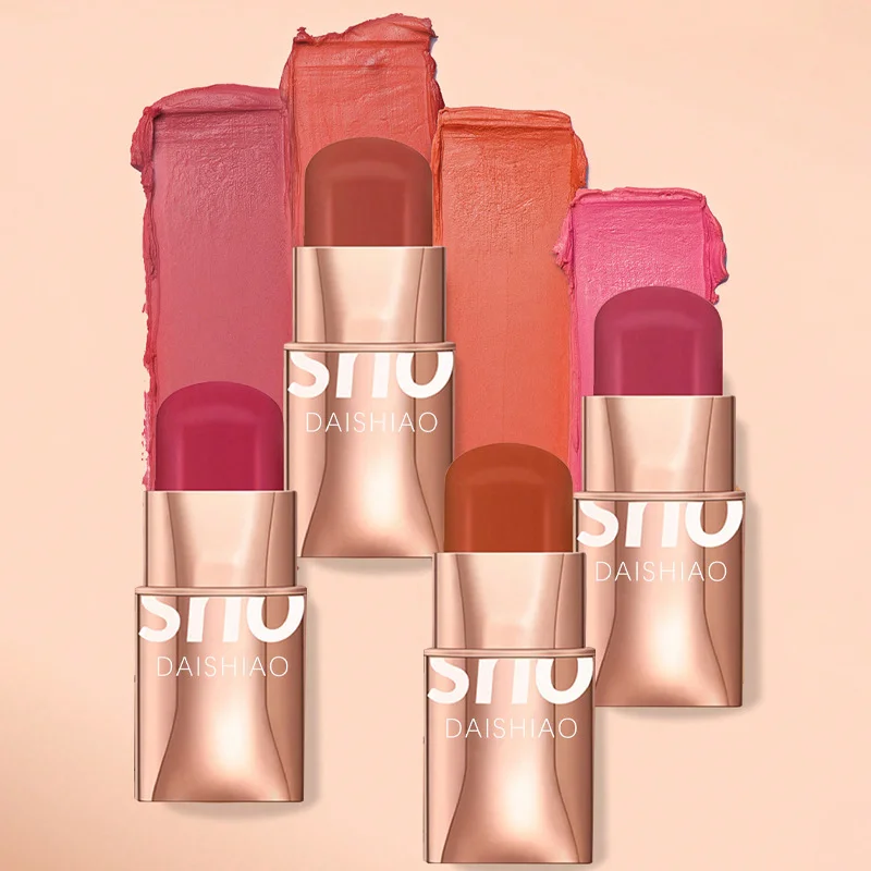 DAISHIAO6 color powder blusher stick matte rouge lip and cheek dual-use waterproof durable powder blusher natural makeup