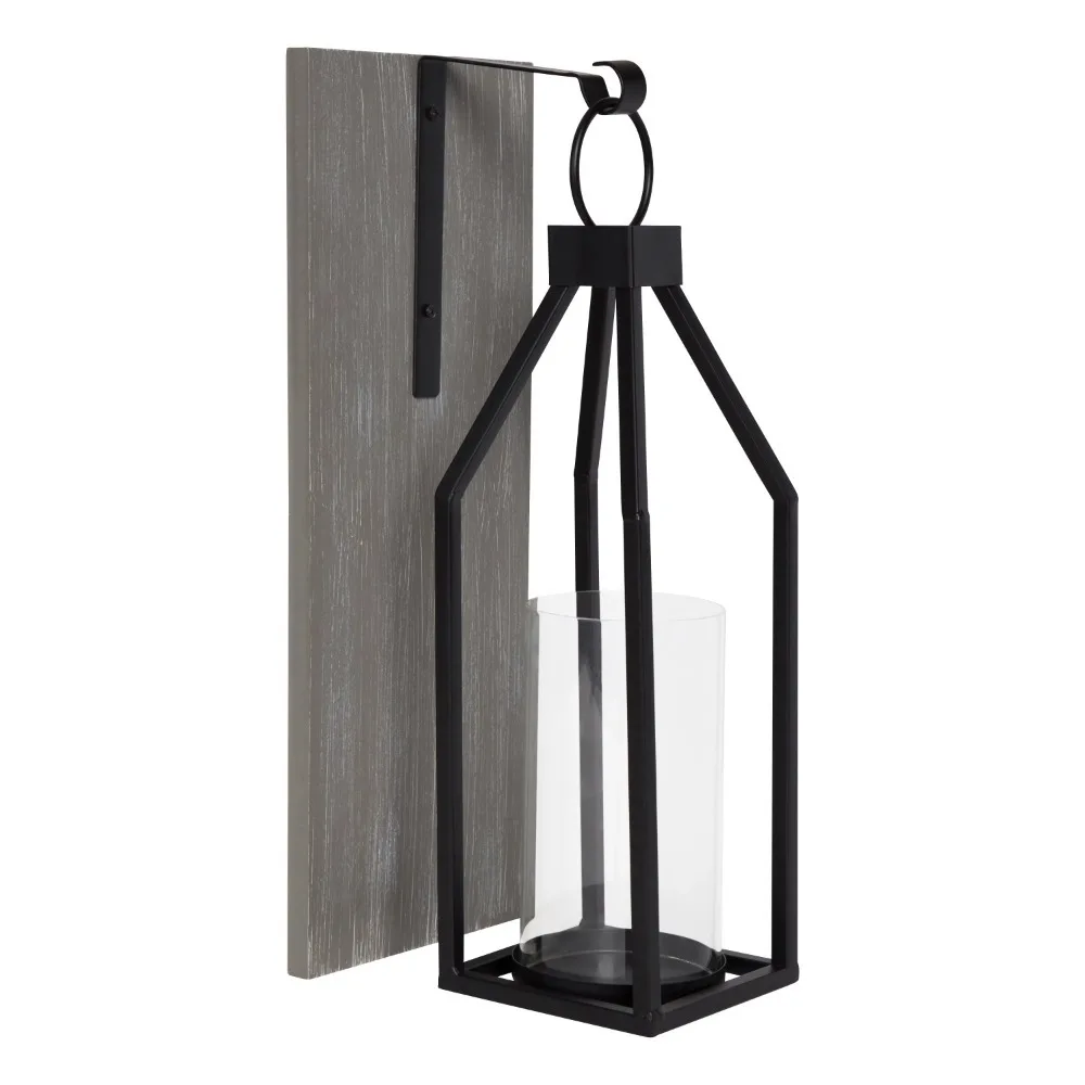 

Grey Wall Candle Holder, Farmhouse Decoration, Wooden and Metal Wall Candle Holder