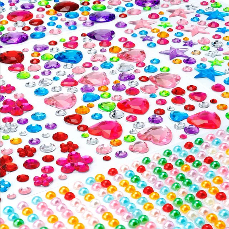 5 Blatt Edelstein-Strasssteine zum Basteln, selbstklebende Juwelenaufkleber, Bling-Stick auf Edelsteinen, DIY-Gesichts-Make-up-Belohnungsaufkleber für Lehrer