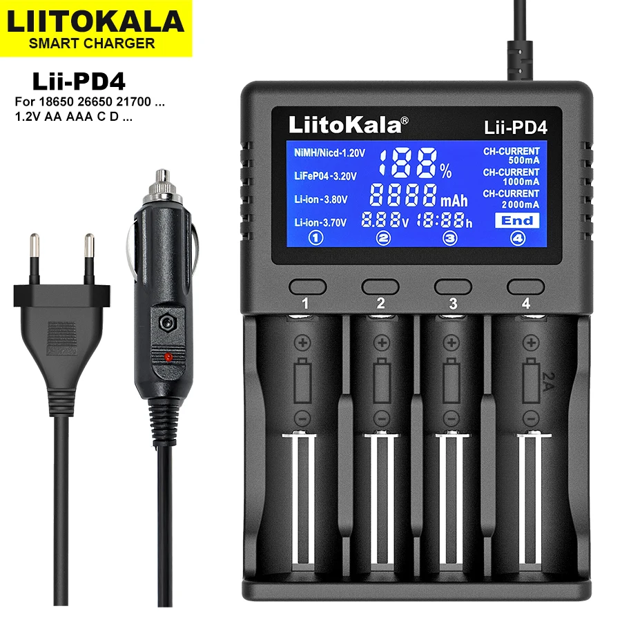 LiitoKala Lii-S8 Lii-PD4 Li-ion 3.7V NiMH 1.2V Li-FePO4 3.2V IMR 3.8V For 18650 26650 21700 26700 18350 AA AAA Battery Charger battery charger battery charger adapter