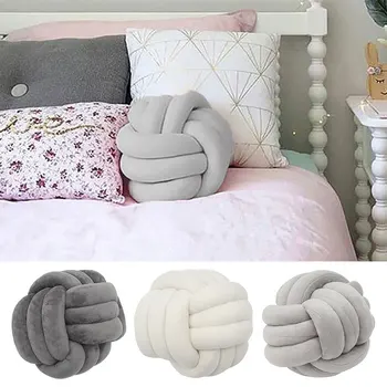 Knotted Ball Throw Pillow Ultra Soft The bed Decorative Hand-woven Round Lamb Plush Pillow Kids Sofa Living Room 2