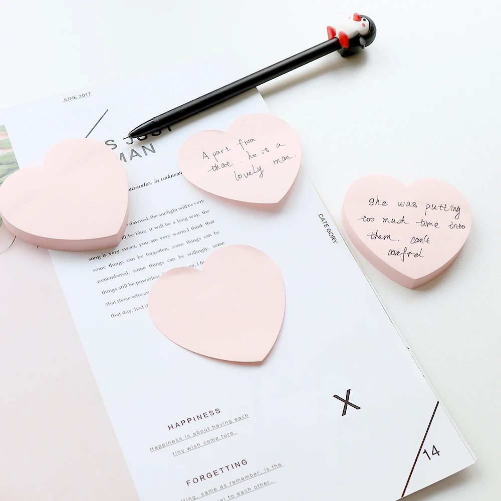 100Sheets/Set heart shape Memo Pad Creative Adhesive pink Color Note Paper Tearable DIY Scrapbook Paper Students 2