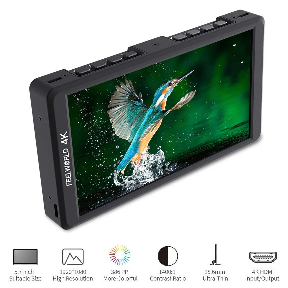 Feelworld F570 5.7" IPS 4K Full HD 1920x1080 HDMI On-camera Field Monitor with NP750 Battery + Charger for Canon Nikon Sony DSLR