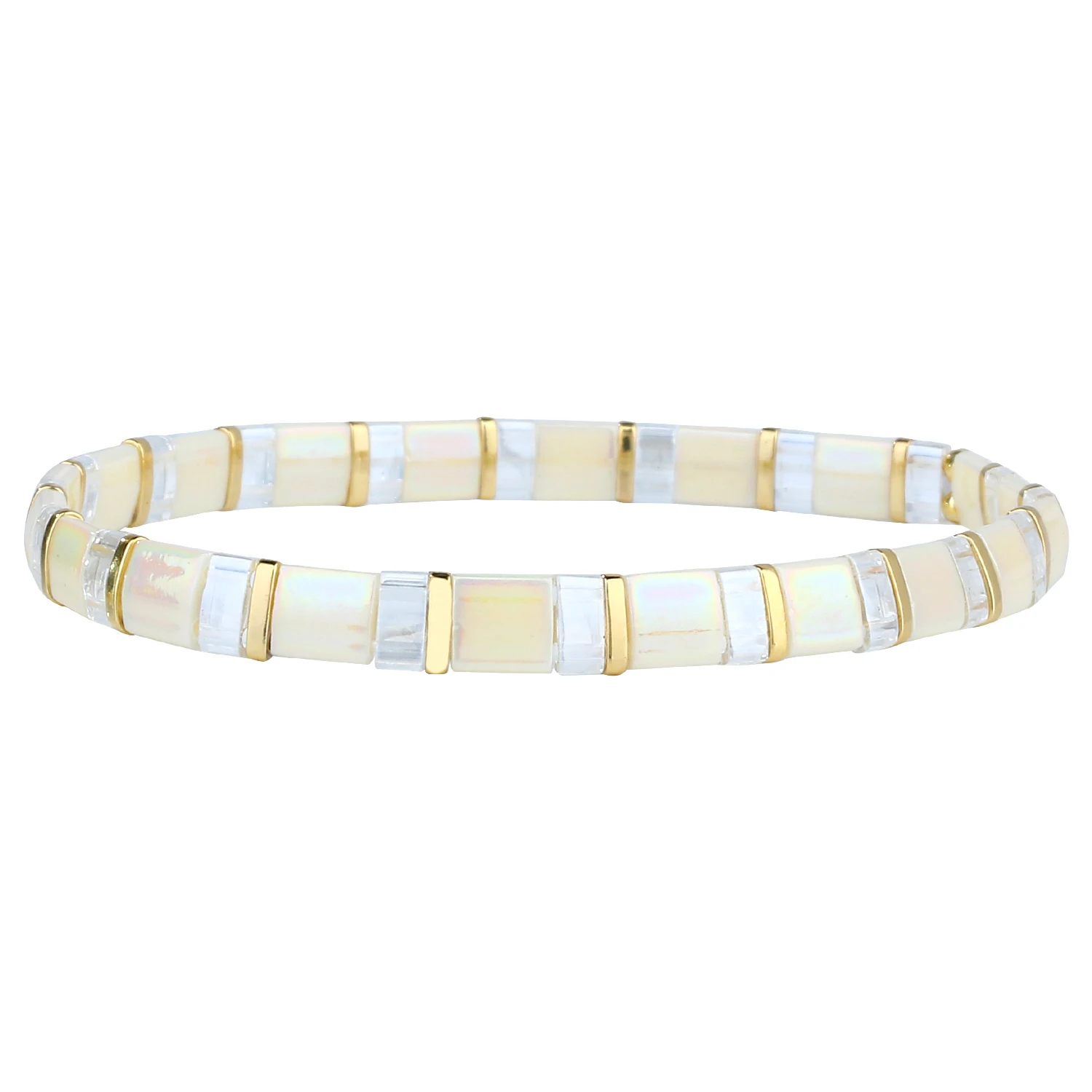 KELITCH - Bracciale Elasticizzato Con Perline Tila - Fatto A Mano, Bianco, Regalo In Confezione Originale