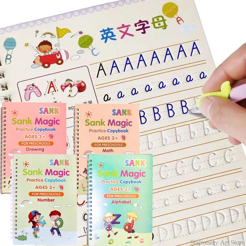 

Montessori Reusable SANK English Math Magic Book 0-100 3D Calligraphy Copybook Children's Notebook For Handwriting Writing Gifts