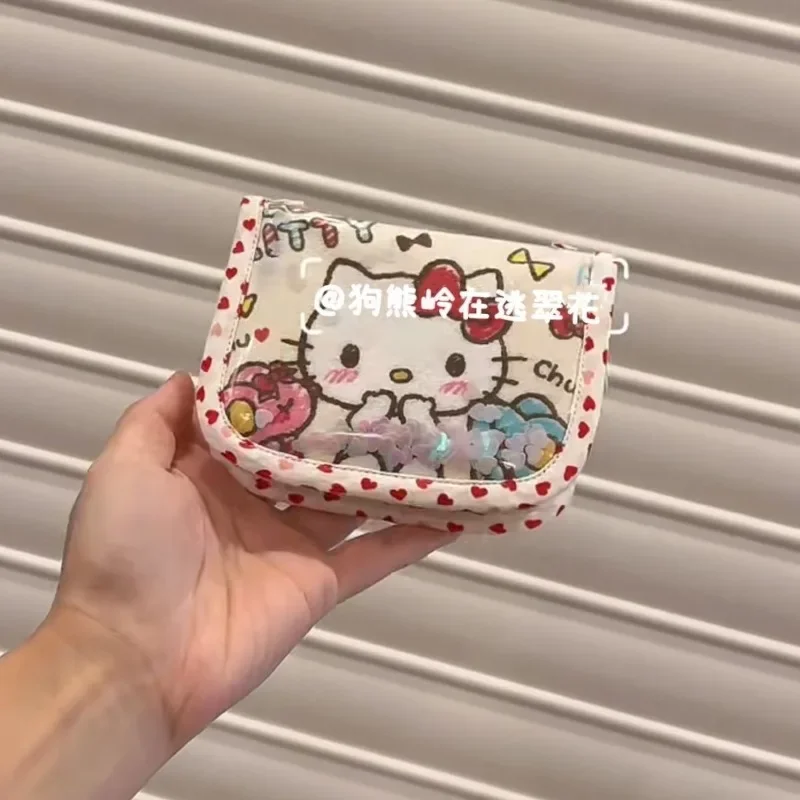 

Kawaii Sanrio Anime Hello Kitty TPU Storage Bag Cute Cartoon Retro Multifunctional Transparent Quicksand Card Package for Girls