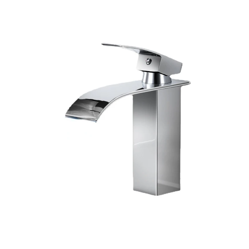 

Смеситель с одним отверстием, латунный кран для раковины с креплением на бортике, для горячей и холодной воды, черный «Водопад», для ванной комнаты