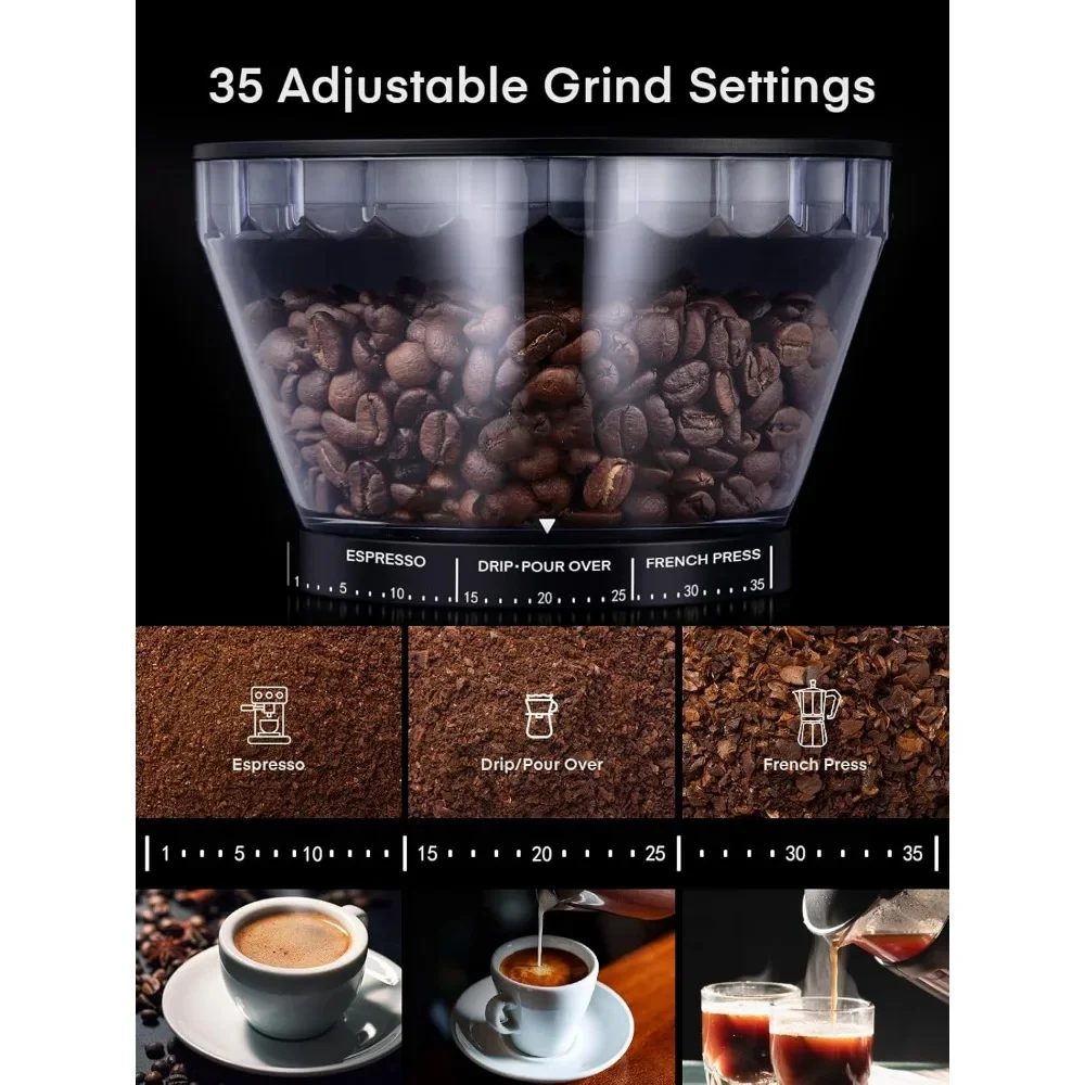 Coffee Grinder, Anti-static Conical Burr Coffee Grinder W/ 35 Precise Grind Setting, 2-12 Cup Select Timer, Coffee Bean Grinder 3
