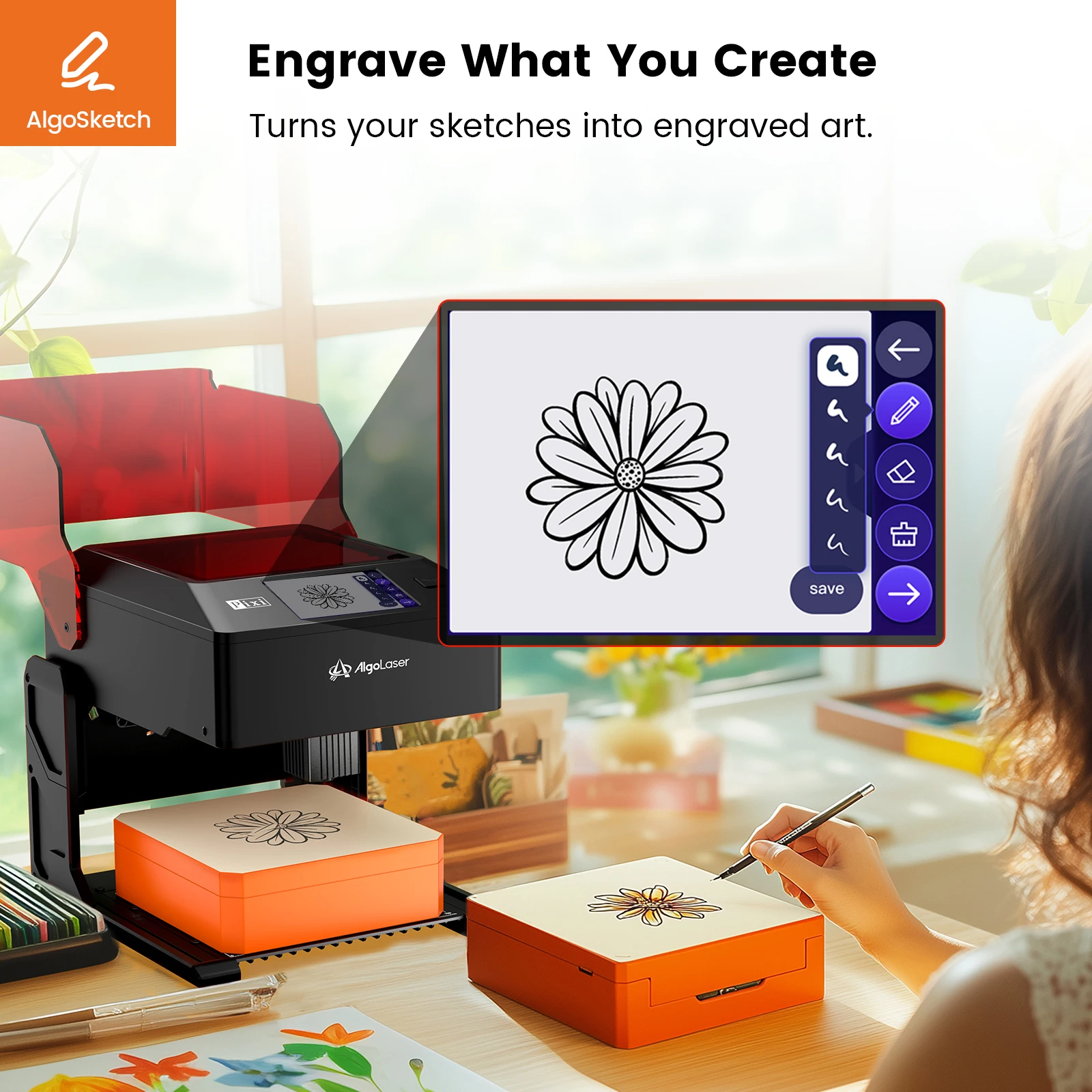 AlgoLaser Pixi-máquina cortadora de grabado láser de 10W, ideal para regalos DIY, tarjetas de visita, prototipos, herramientas de grabado láser fáciles de usar
