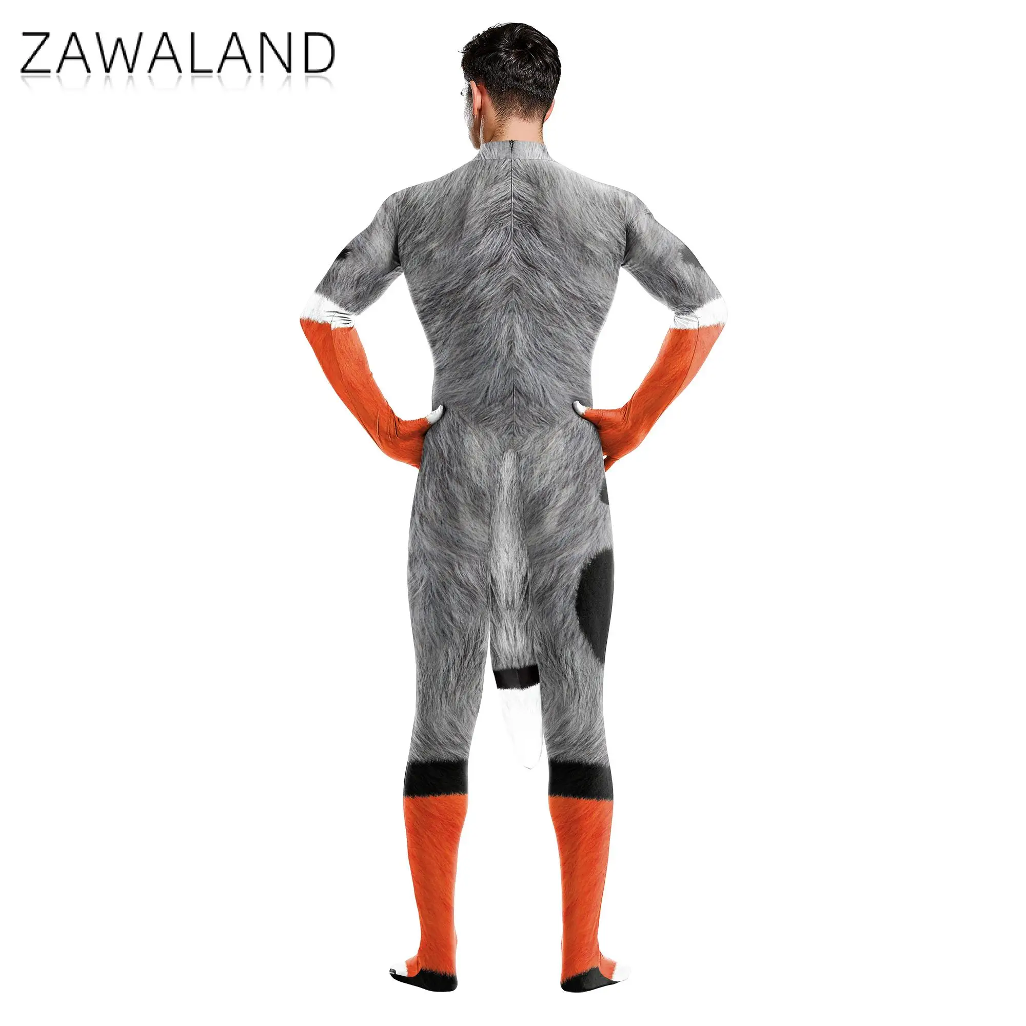 Zawaland Adult Furry Petsuit Animal 3D Print Zentai Bodysuit Fancy Carnival Cosplay Costume Festival Party Catsuit Disguise Wear