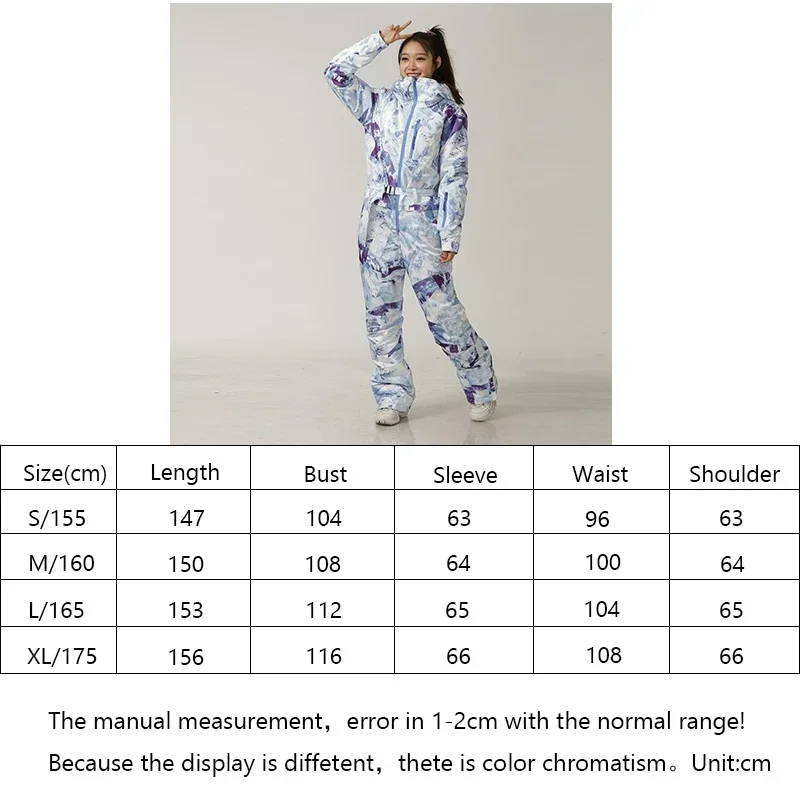 Outdoor One-Piece Ski Suit for Women Overalls Hooded Waterproof Snowboarding Jumpsuit